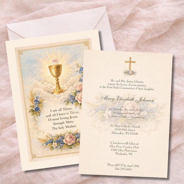 Invitation First Communion Chalice Host  Floral  (Créateur téléchargé)