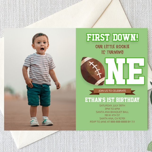 Invitation First Down Football Green ONE 1er anniversaire fêt (Créateur téléchargé)