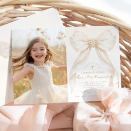 Invitation First Holy Communion Ivory Bow Pearls Photo