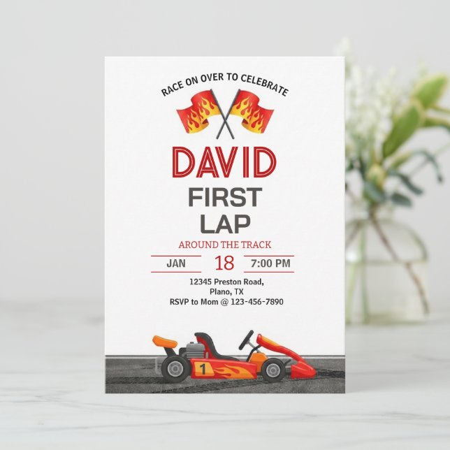Invitation First Lap Around The Track Race Car 1st Birthday (Debout devant)