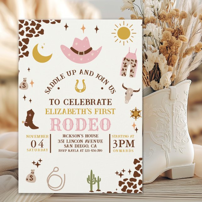 Invitation First Rodeo Birthday Girl, Fun Cowgirl Birthday  (Créateur téléchargé)
