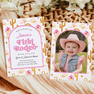 Invitation First Rodeo Cowgirl Photo Pink 1st Birthday Party
