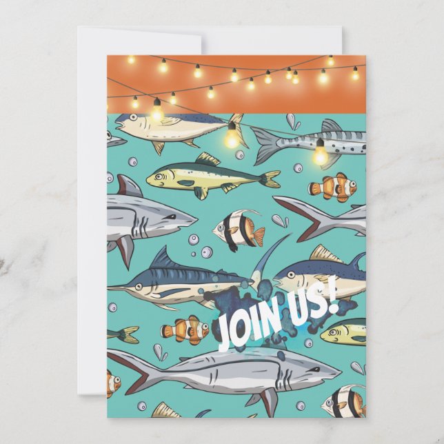 Invitation Fish Swimming Beach Mural Anniversaire Fête Bash (Devant)