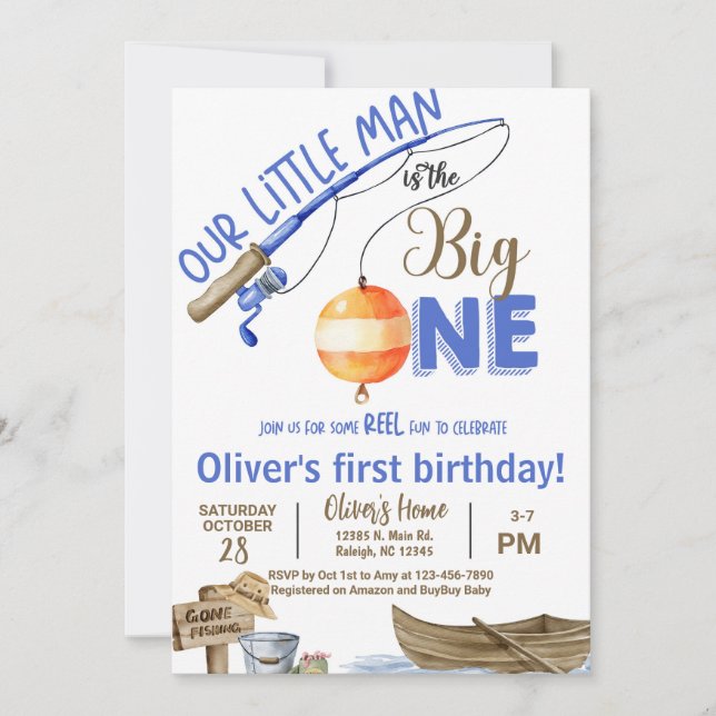 Invitation Fisherman / fishing boy 1st birthday invitation. (Devant)