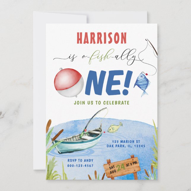 Invitation Fishing Boy O-fish-ally 1er anniversaire (Devant)