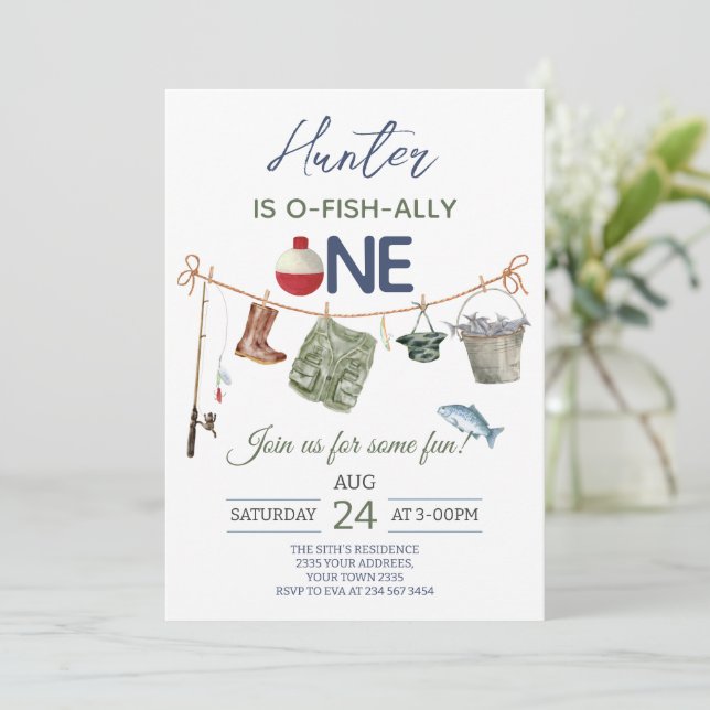 Invitation Fishing First Birthday Party (Debout devant)