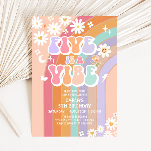 Invitation FIVE est une Vibe Daisy Rainbow Groovy 5ème Annive