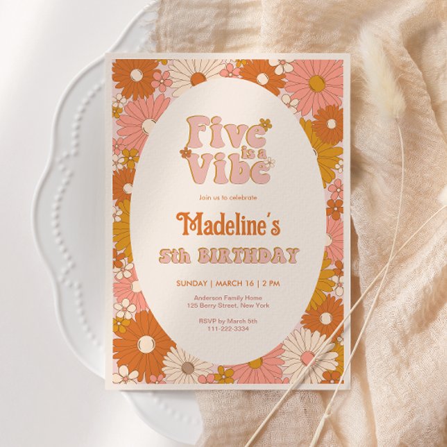 Invitation Five est une Vibe Retro Daisy Girl 5e anniversaire (Créateur téléchargé)