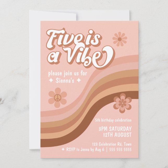 Invitation Five est une Vibe Retro Daisy Rose Girl Anniversai (Devant)