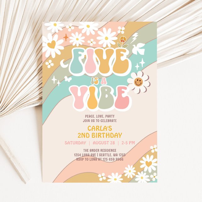 Invitation Five est Vibe Daisy Hippie Super Retro Anniversair (Créateur téléchargé)
