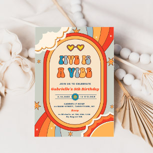 Invitation Five Is A Vibe Groovy Retro Rainbow 5Anniversaire