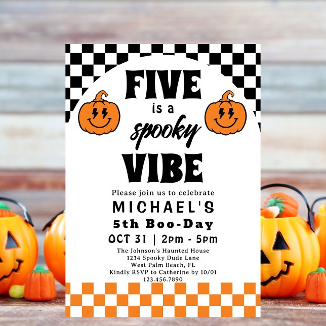 Invitation Five Is A Vibe Retro Halloween 5e anniversaire fêt (Créateur téléchargé)