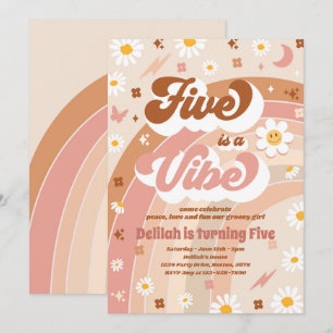 Invitation Five Is A Vibe Super Hippie Rainbow 5Anniversaire