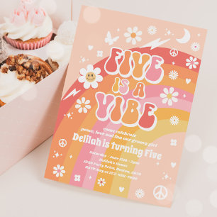 Invitation Five Is A Vibe Super Hippie Rainbow 5Anniversaire
