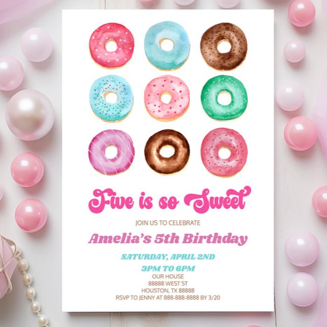 Invitation Five Is So Sweet Donut Sprinke 5e fête d'anniversa (Créateur téléchargé)