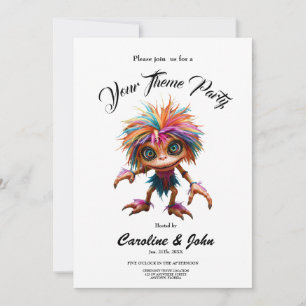 Invitation Fizzwiggle le lutin farceur de l'arc-en-ciel.