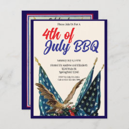 Invitation Flag and Eagle 4th of July BBQ Party