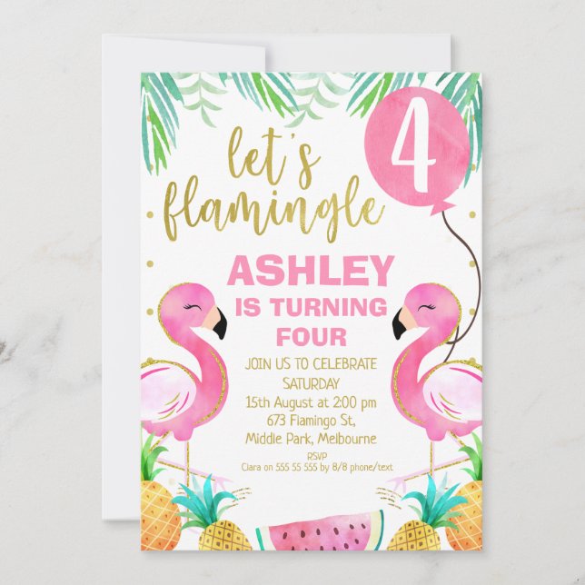 Invitation Flamant rose à ballets roses N'importe quel âge An (Devant)