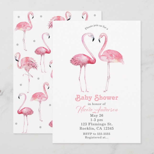 Invitation Flamant rose à deux Flamants roses roses Baby show (Devant / Derrière)