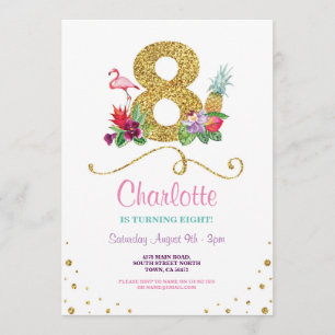 Invitation Flamant rose Aloha 8e Huit 8 Anniversaire Invitati