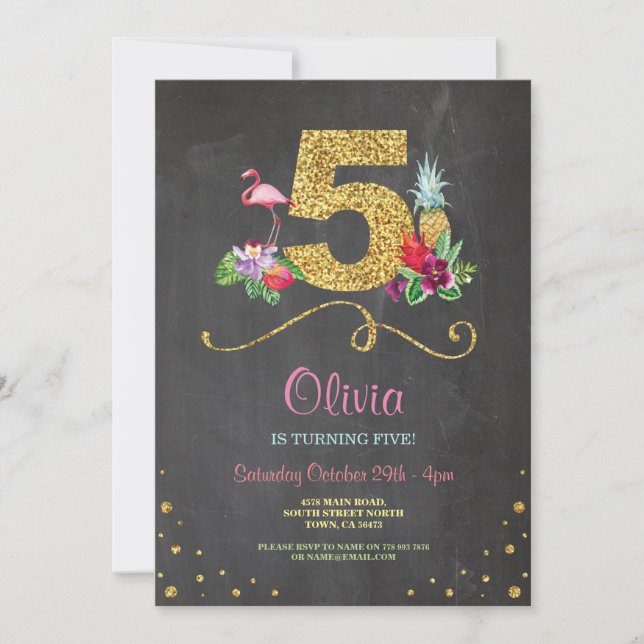 Invitation Flamant rose Aloha Cinquième 5 Anniversaire Invita (Devant)