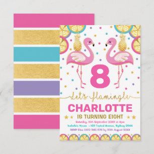 Invitation Flamant rose animé Tropical Birthday Pool Party