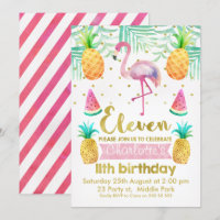 Flamant rose aquarelle 11ème anniversaire Invitati