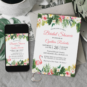 Invitation Flamant rose aquarelle Fête des mariées florale tr