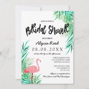 Invitation Flamant rose aquarelle Fête des mariées tropicale