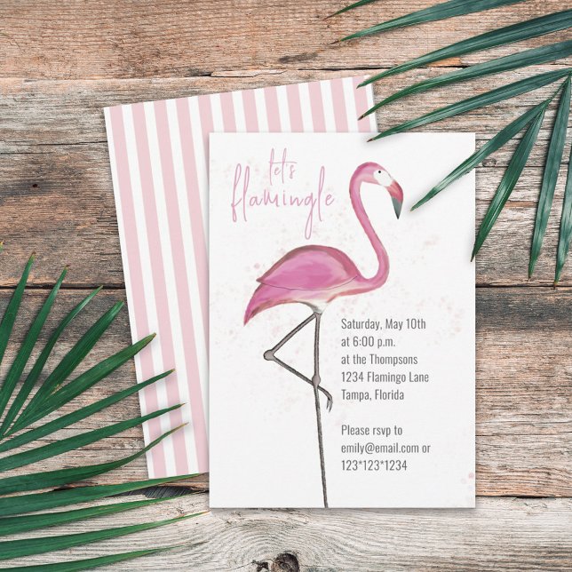 Invitation Flamant Rose Aquarelle Flamingle Mignon (Créateur téléchargé)