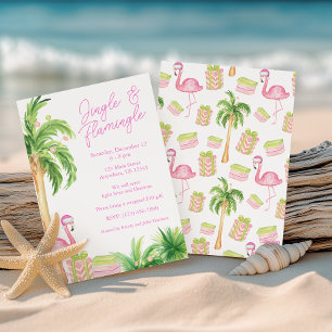 Invitation Flamant rose aquarelle plage photo de Noël