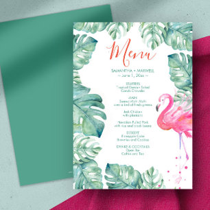 Invitation Flamant rose Aquarelle Tropical Menu