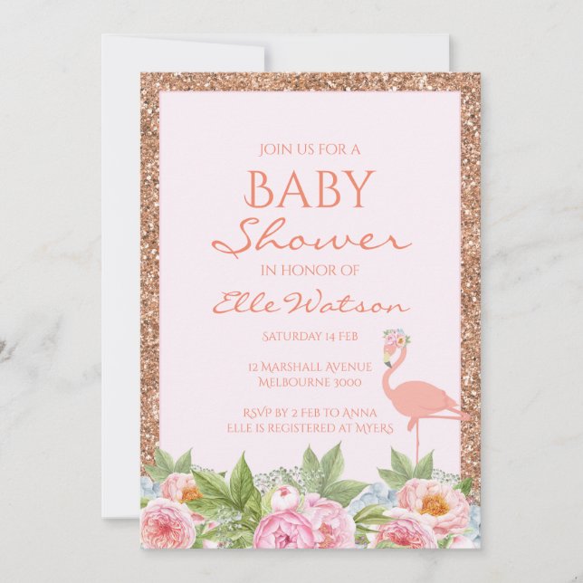 Invitation Flamant rose Baby shower (Devant)