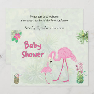 Invitation Flamant rose Baby shower mère et enfant