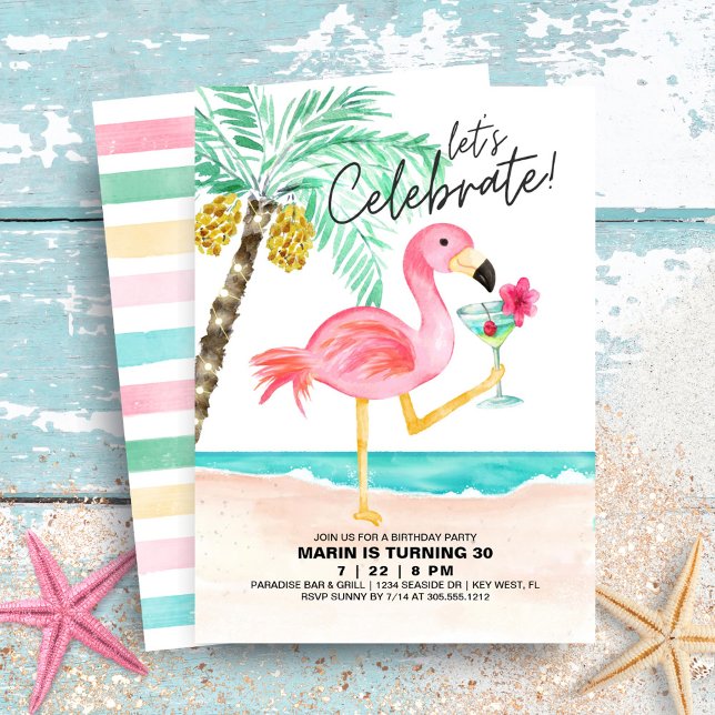 Invitation Flamant rose Beach Party | Anniversaire tropical (Créateur téléchargé)