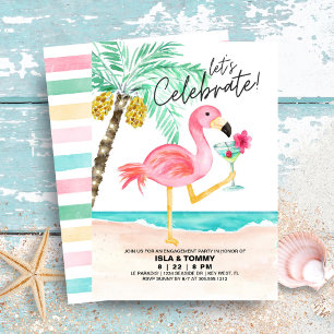 Invitation Flamant rose Beach Tropical Engagement Party