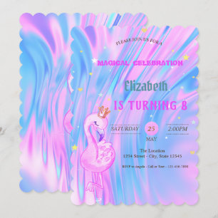 Invitation Flamant rose, Couronne Ombre Holographique Opal An