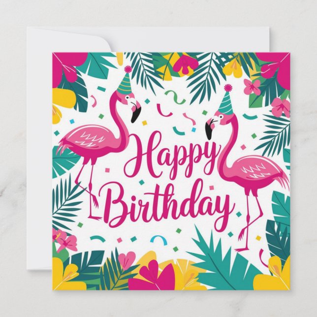 Invitation Flamant rose d'amusement tropical Design d'anniver (Devant)