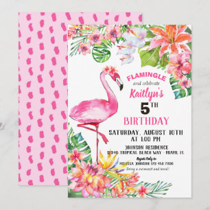 Invitation Flamant rose d'aquarelle et anniversaire tropical 