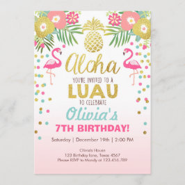 Invitation Flamant rose de fête Tropical Birthday luau