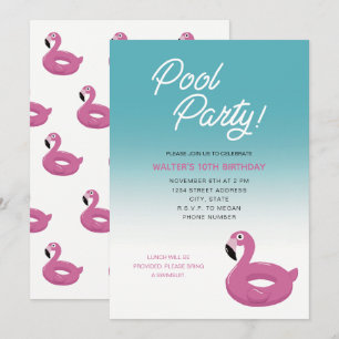 Invitation Flamant rose de la fête du pool