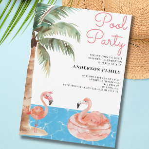 Invitation Flamant rose de la fête du pool