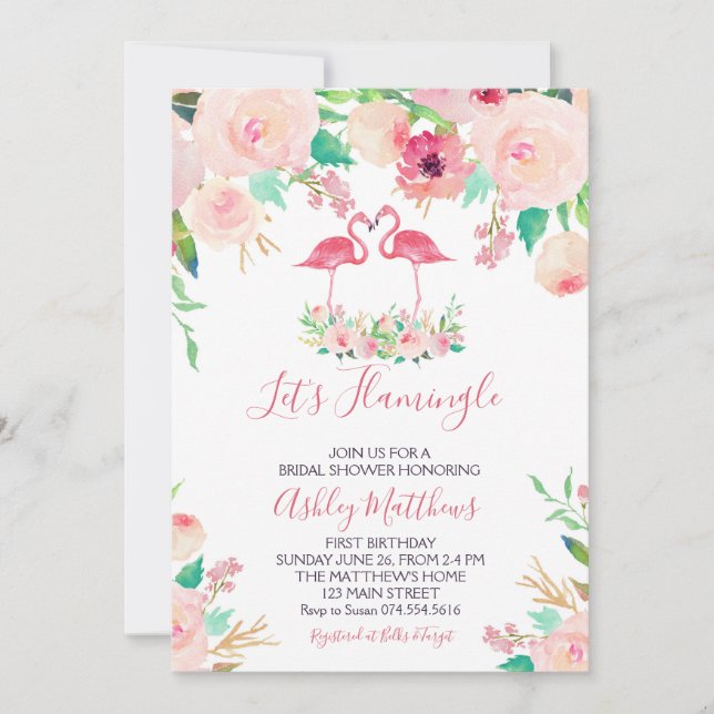 Invitation Flamant rose douche nuptiale Invitation, douche Fl (Devant)