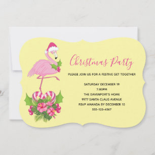 Invitation Flamant rose en chapeau de Père Noël, Noël fantais
