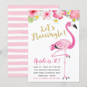 Invitation Flamant rose et Hibiscus fête d'anniversaire