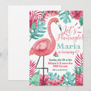 Invitation Flamant rose Flamingle d'anniversaire tropical