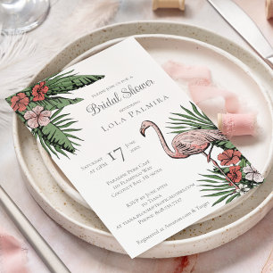 Invitation Flamant rose floral tropical Fête des mariées jaun