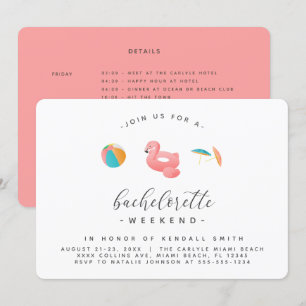 Invitation Flamant rose Flottant Pool Party Bachelorette Week