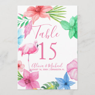 Invitation Flamant rose luau tropical fleuri mariage