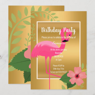 INVITATION FLAMANT ROSE LUMINEUX HIBISCUS NOIR OR BLANC
